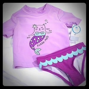 Carter's Rash Guard Swim Suit Baby Girls 3 to 6 months UPF 50+ Purple Mermaid